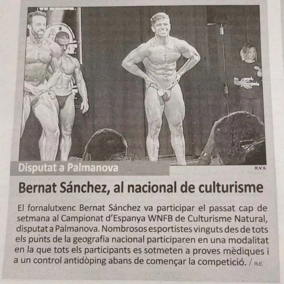 Recorte de periódico sobre la competición de Bernat Sánchez en el nacional de culturismo natural