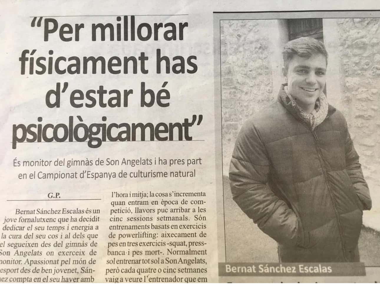 Recorte de periódico sobre Bernat Sánchez hablando de salud y físico