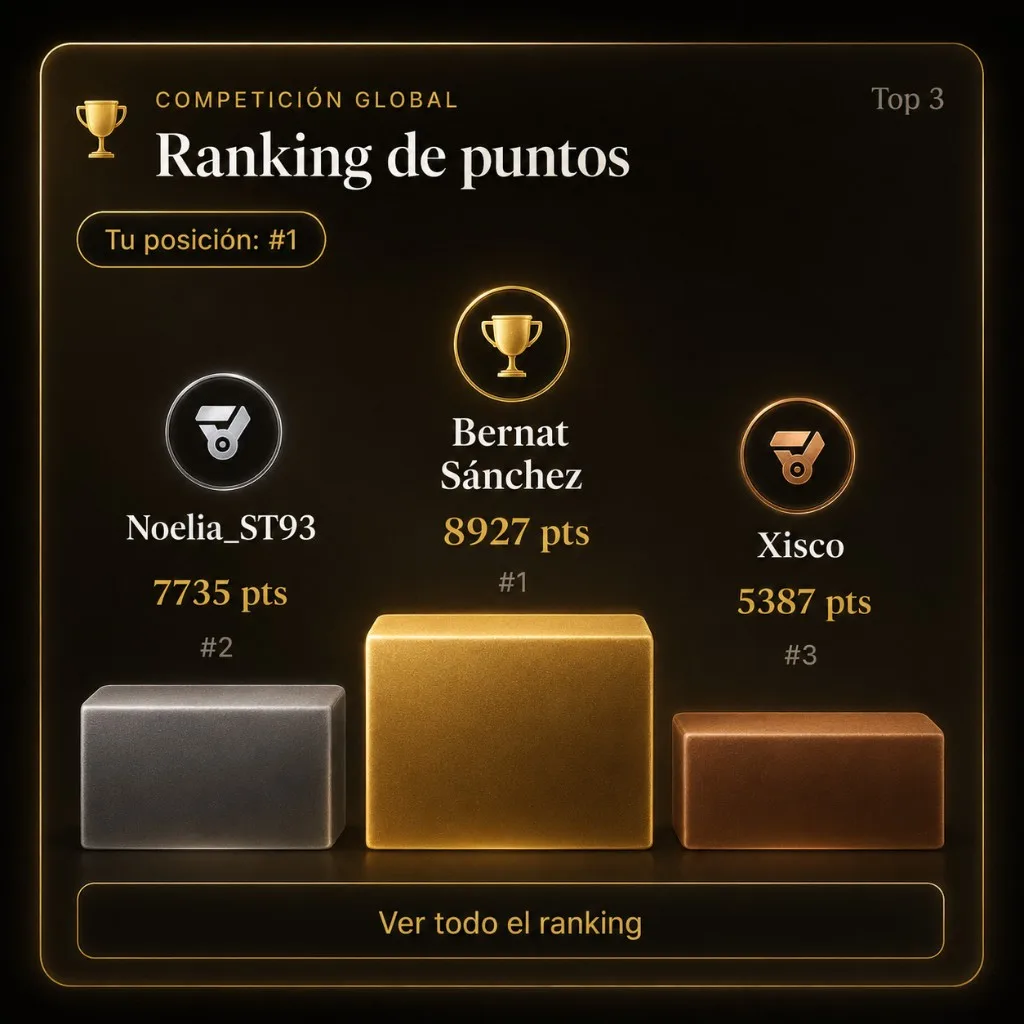 Ranking de puntos de Liga Fitness mostrando el top 3 de la competición global