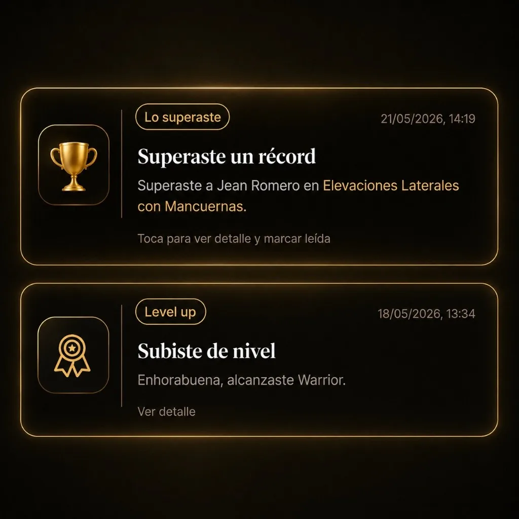 Notificaciones de Liga Fitness: superaste un récord y subiste de nivel