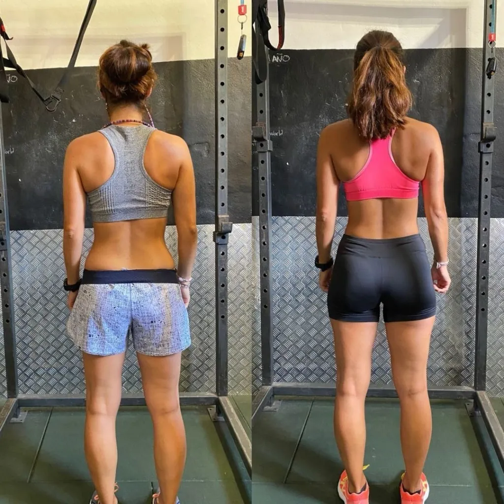 Transformación de espalda y glúteos de una clienta en el gimnasio