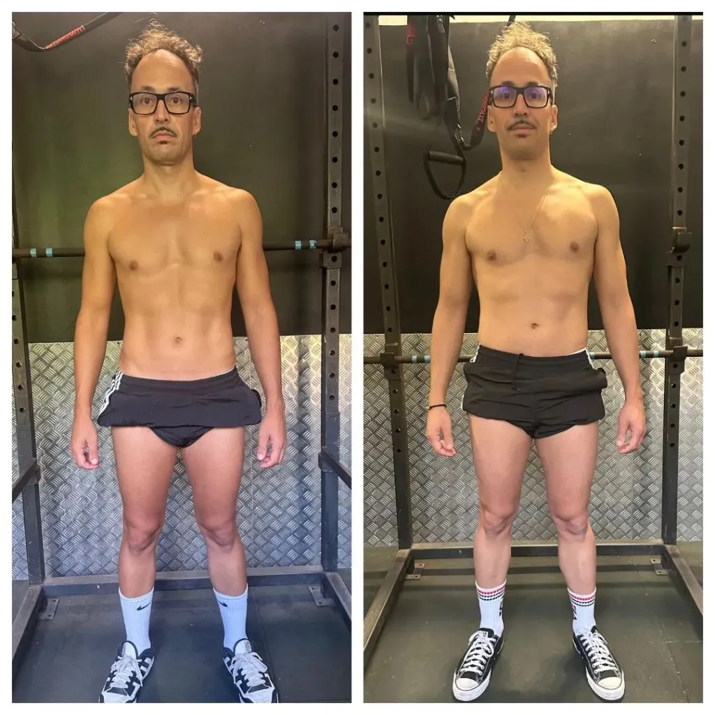 Transformación de un hombre con más masa en pecho y hombros