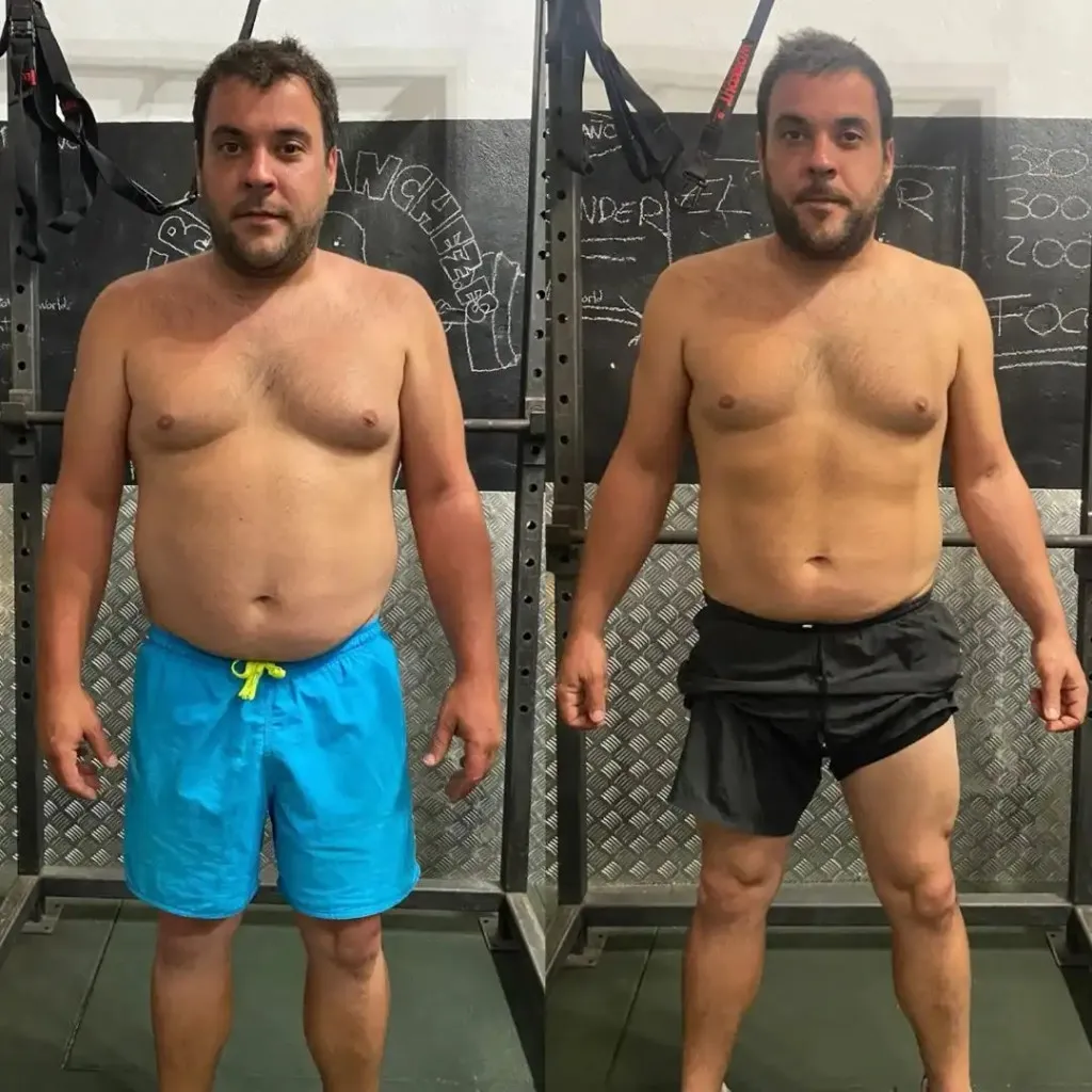 Transformación de un hombre con reducción de grasa abdominal en el gym