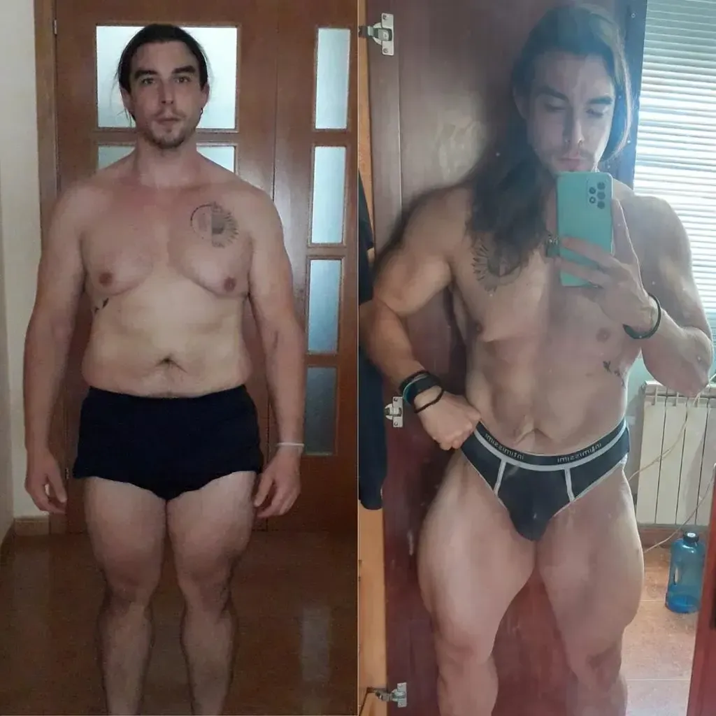Transformación extrema de un hombre con piernas muy desarrolladas