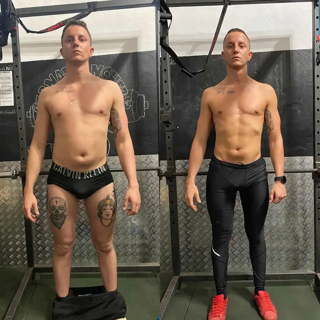 Transformación de un hombre con tatuajes hacia físico definido
