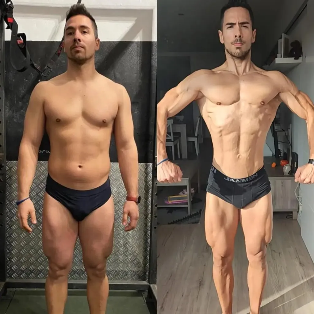 Transformación de un hombre hacia físico muy definido en pose